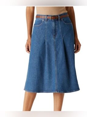 Levi's Women’s Pleated Denim A-Line Midi Skirt Blue Indigo - Size 6
